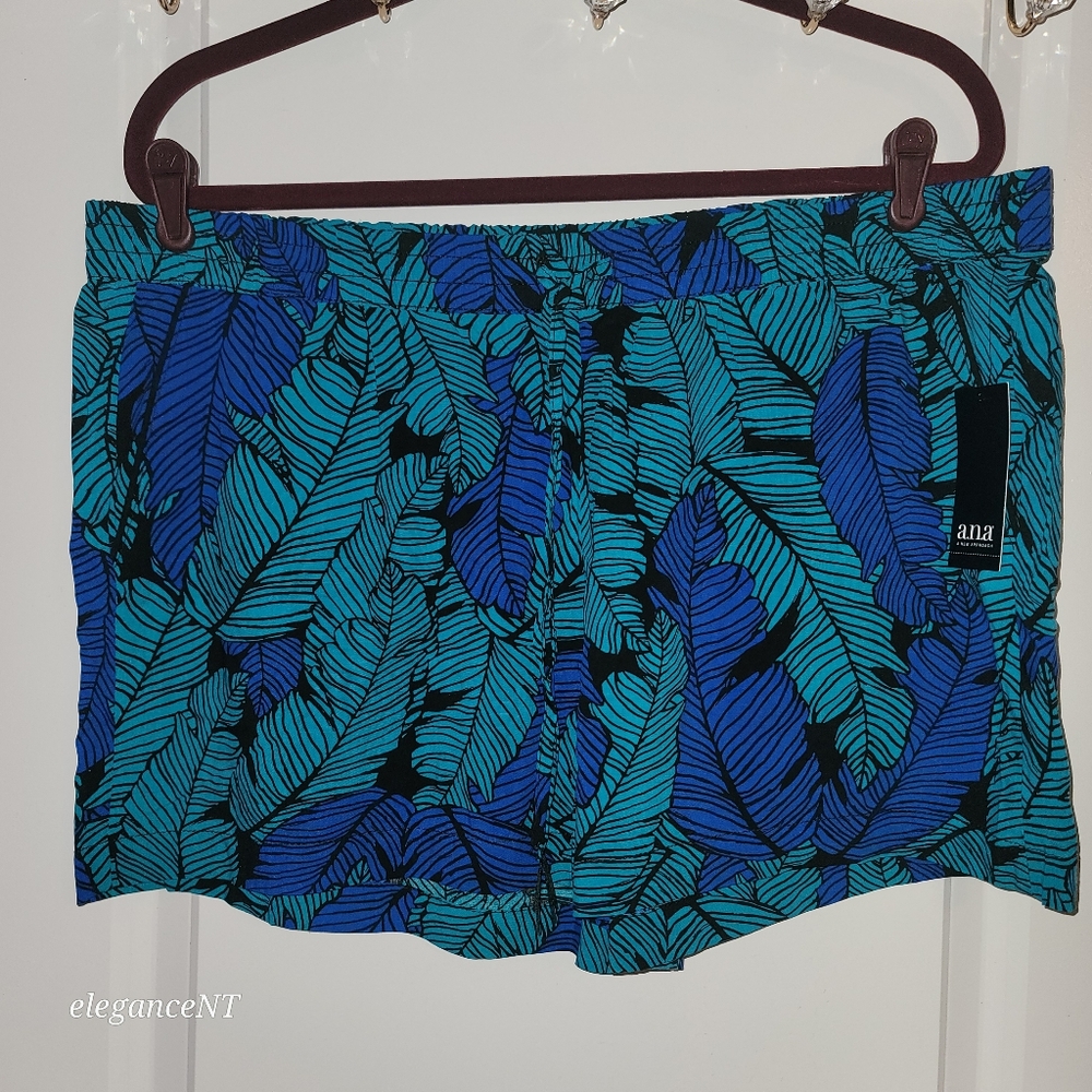 Ana Green, Blue and Black Leaf Print Shorts Sz: XL NWT - Picture 4 of 11